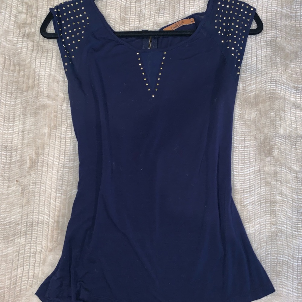 Navy Gold Studded Blouse